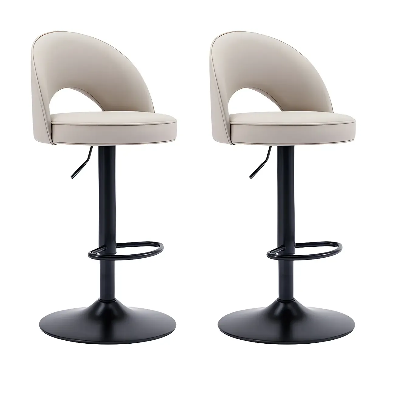Round Adjustable Faux Leather Swivel Low Back Bar Stools Image - 15