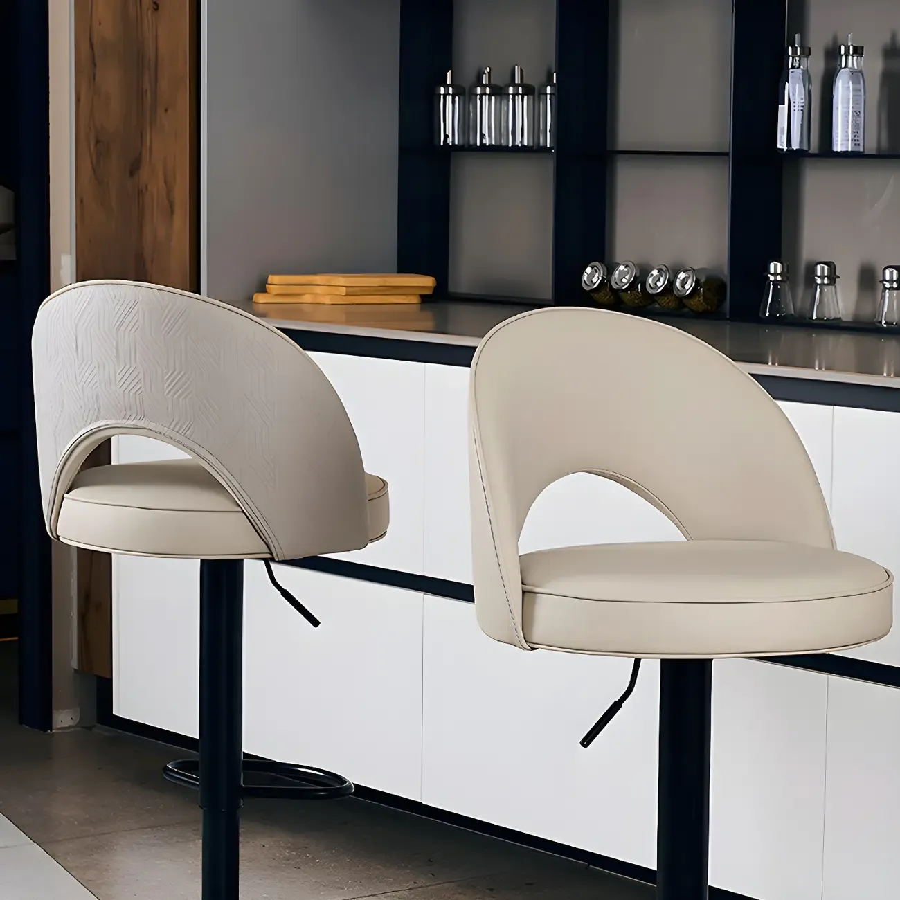 Round Adjustable Faux Leather Swivel Low Back Bar Stools Image - 6