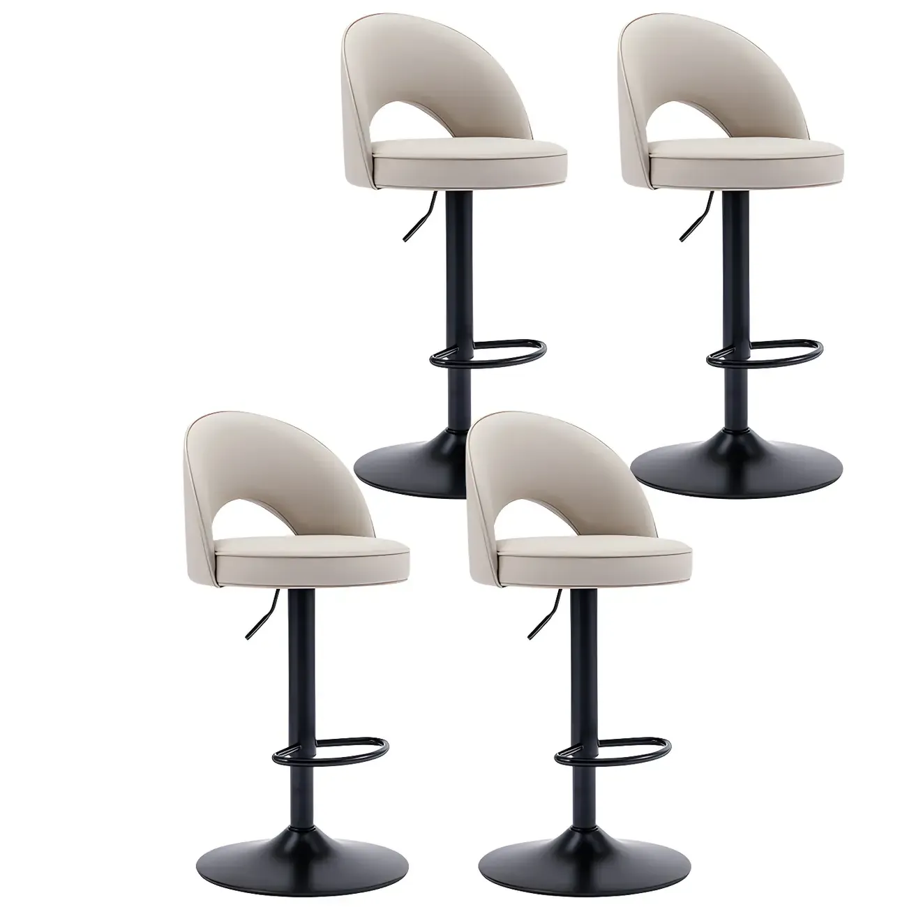 Round Adjustable Faux Leather Swivel Low Back Bar Stools Image - 16
