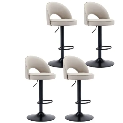 Round Adjustable Faux Leather Swivel Low Back Bar Stools Image - 16