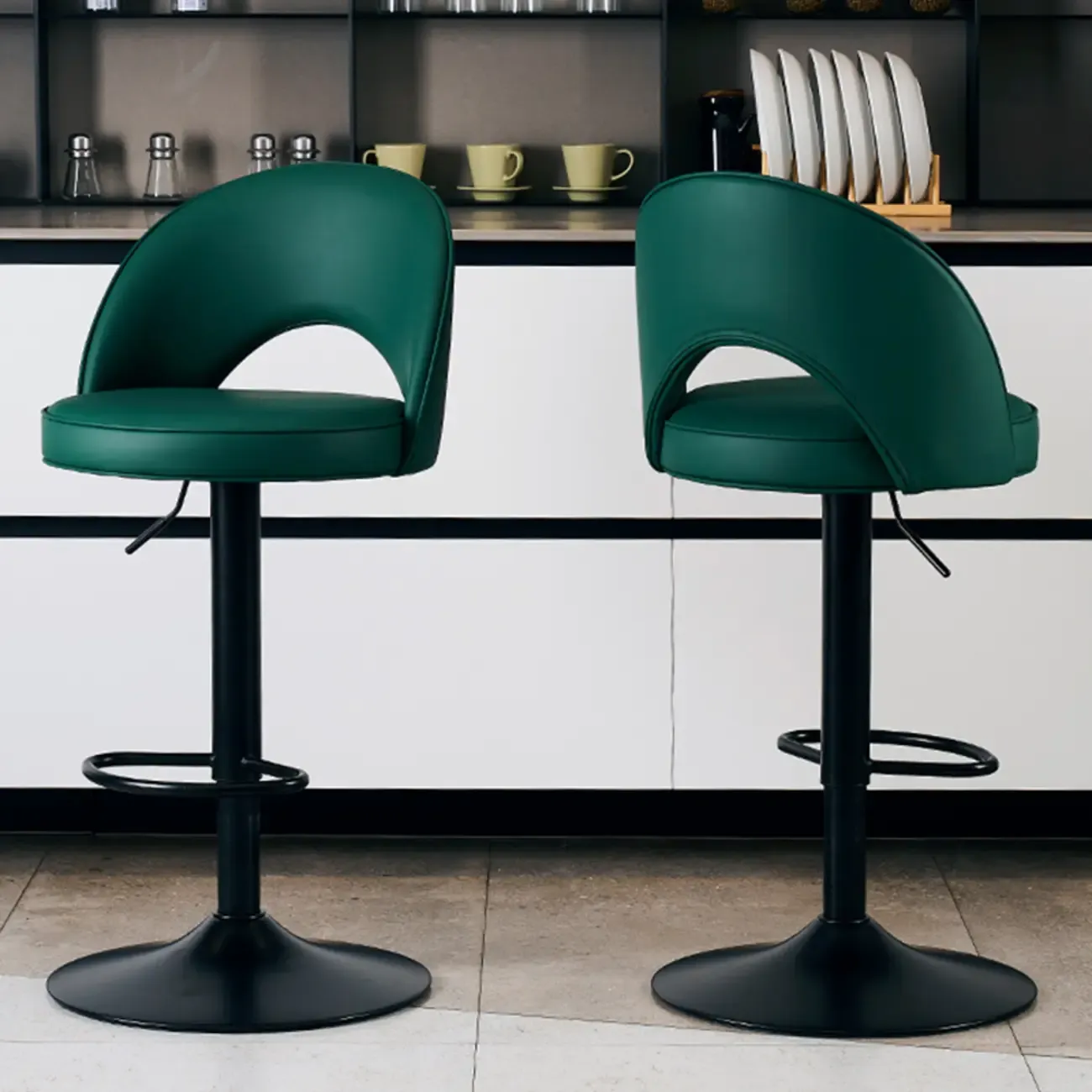 Round Adjustable Faux Leather Swivel Low Back Bar Stools Image - 5