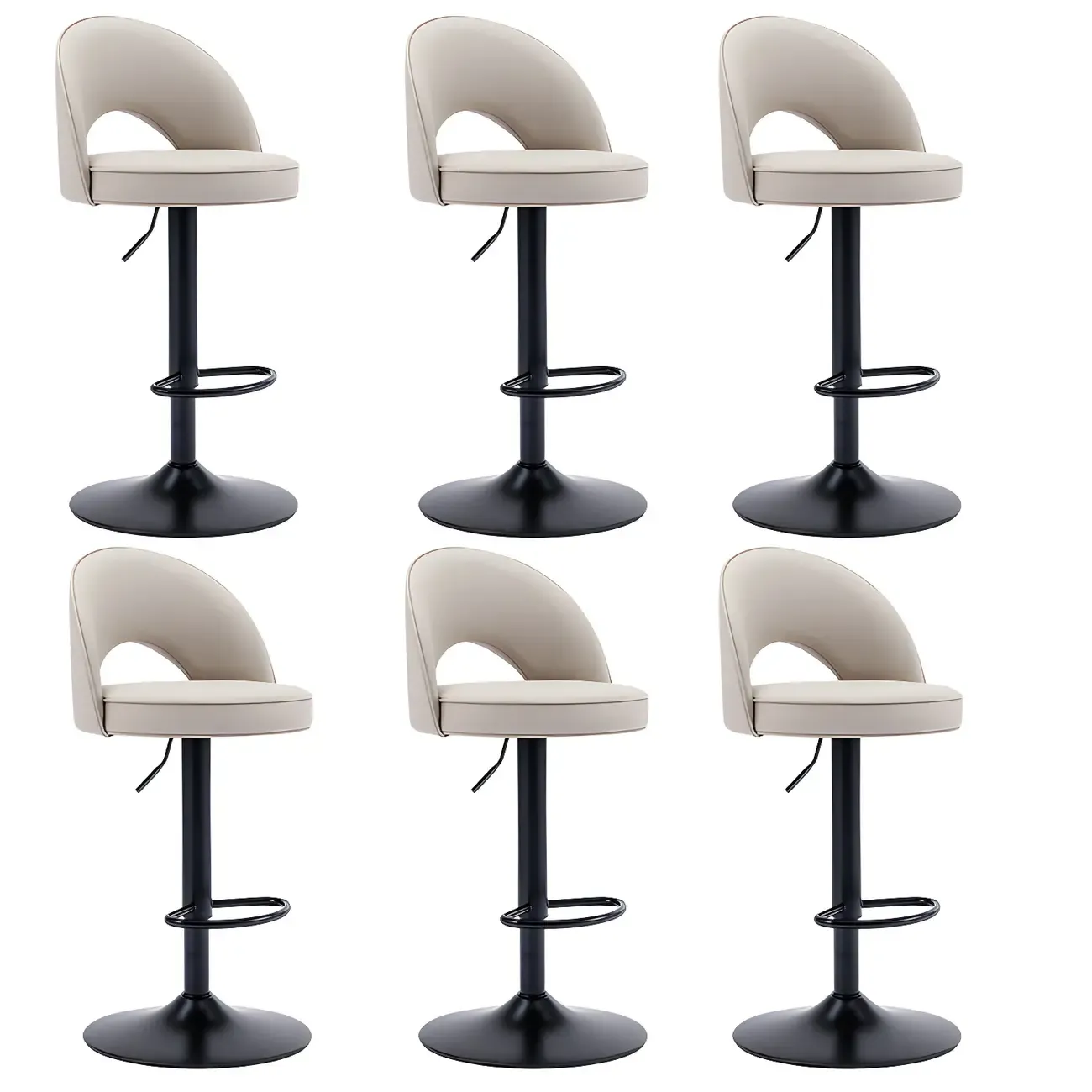 Round Adjustable Faux Leather Swivel Low Back Bar Stools Image - 17