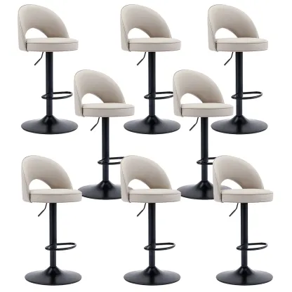 Round Adjustable Faux Leather Swivel Low Back Bar Stools Image - 18