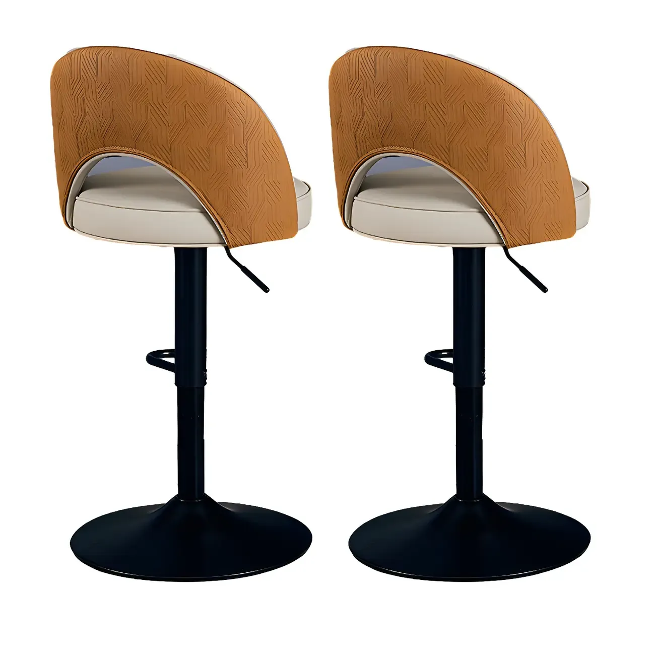 Round Adjustable Faux Leather Swivel Low Back Bar Stools Image - 20