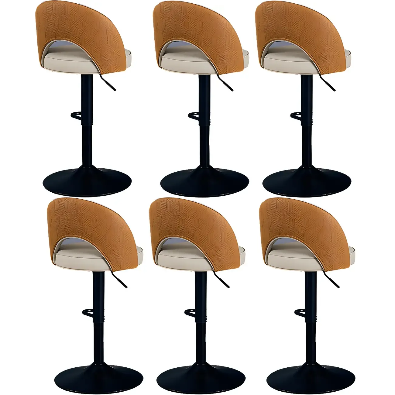 Round Adjustable Faux Leather Swivel Low Back Bar Stools Image - 22