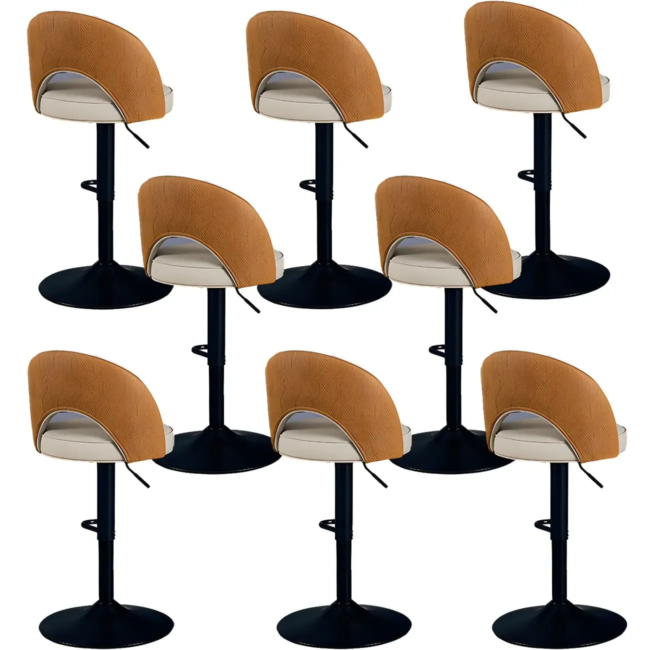 Round Adjustable Faux Leather Swivel Low Back Bar Stools Image - 23