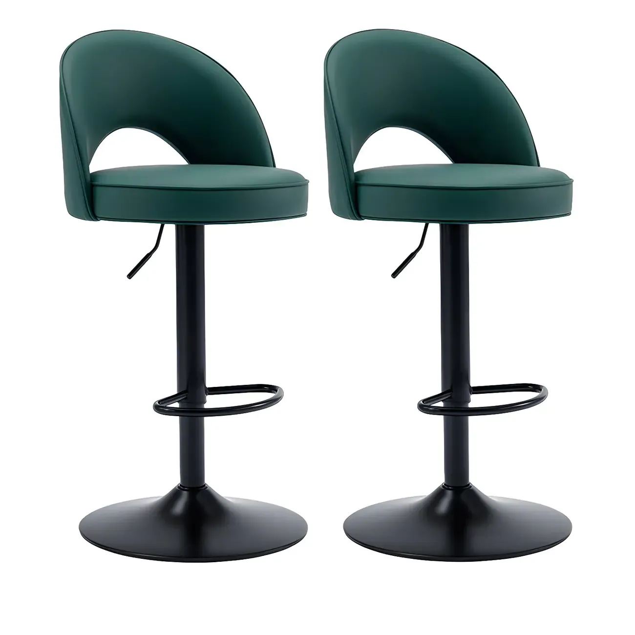 Round Adjustable Faux Leather Swivel Low Back Bar Stools Image - 25