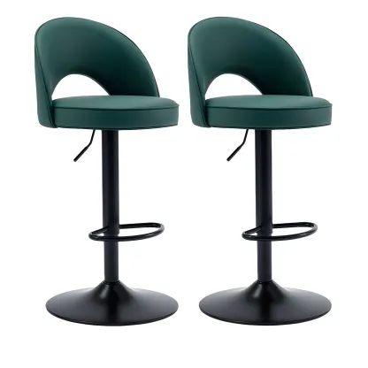 Round Adjustable Faux Leather Swivel Low Back Bar Stools Image - 25