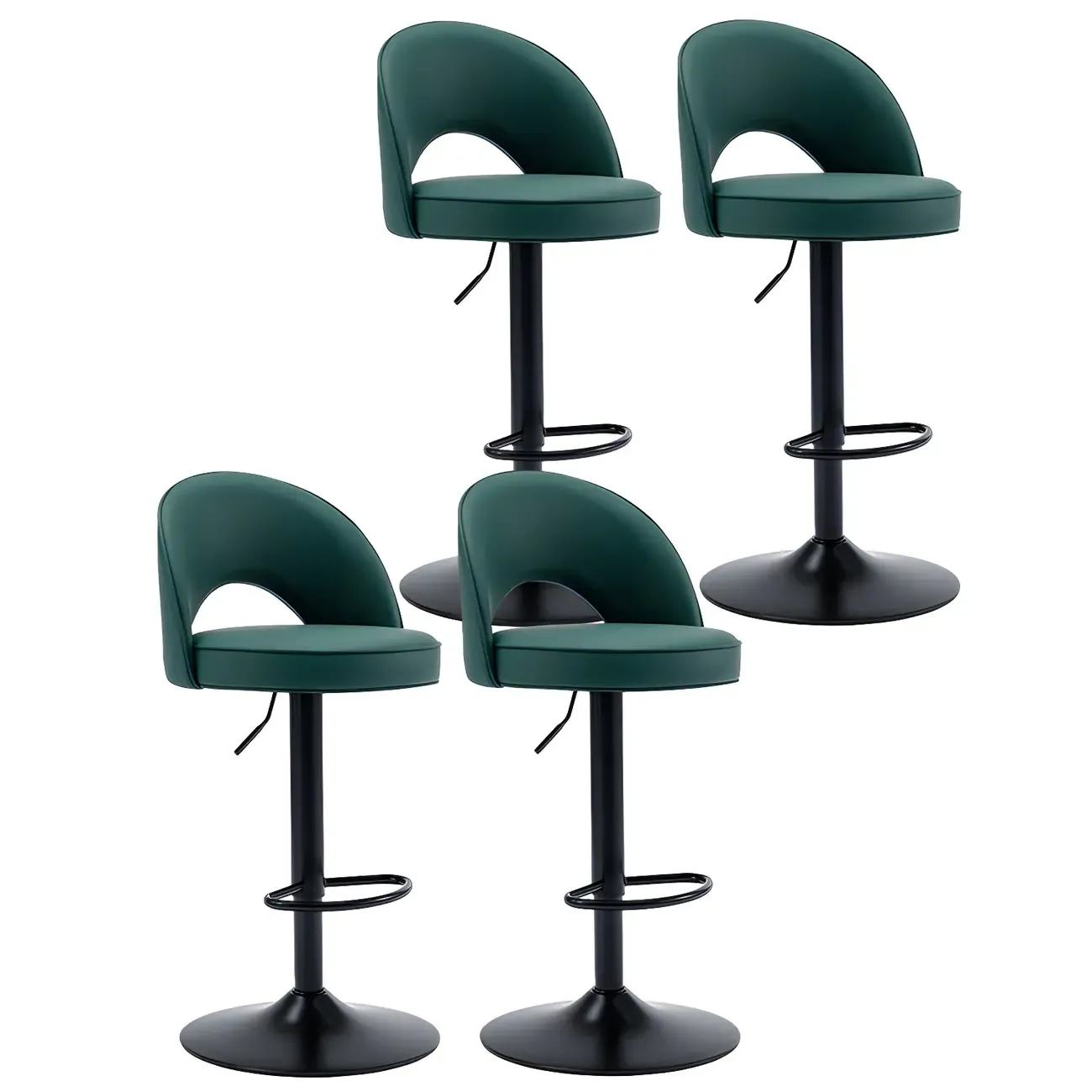 Round Adjustable Faux Leather Swivel Low Back Bar Stools Image - 26