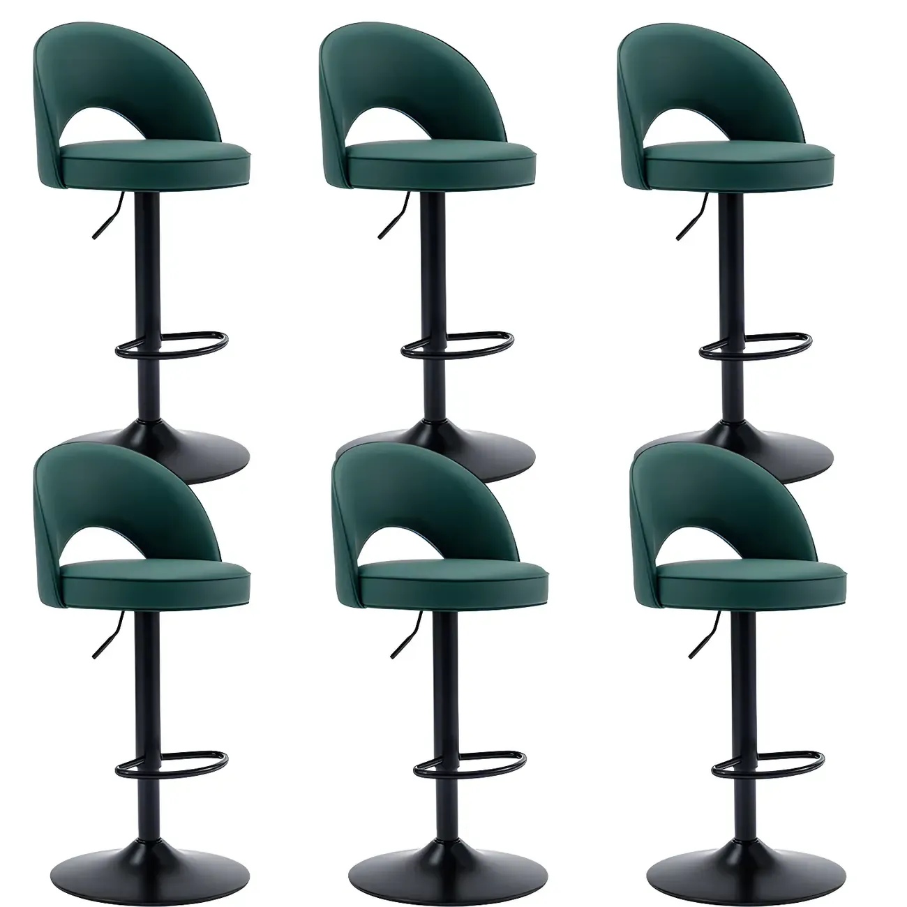 Round Adjustable Faux Leather Swivel Low Back Bar Stools Image - 27