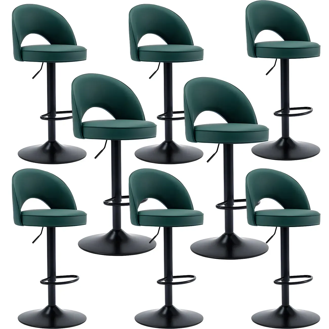 Round Adjustable Faux Leather Swivel Low Back Bar Stools Image - 28