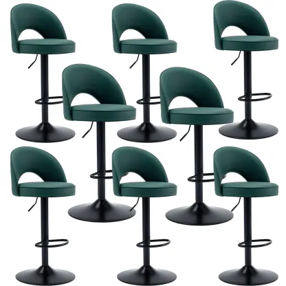 Round Adjustable Faux Leather Swivel Low Back Bar Stools Image - 28