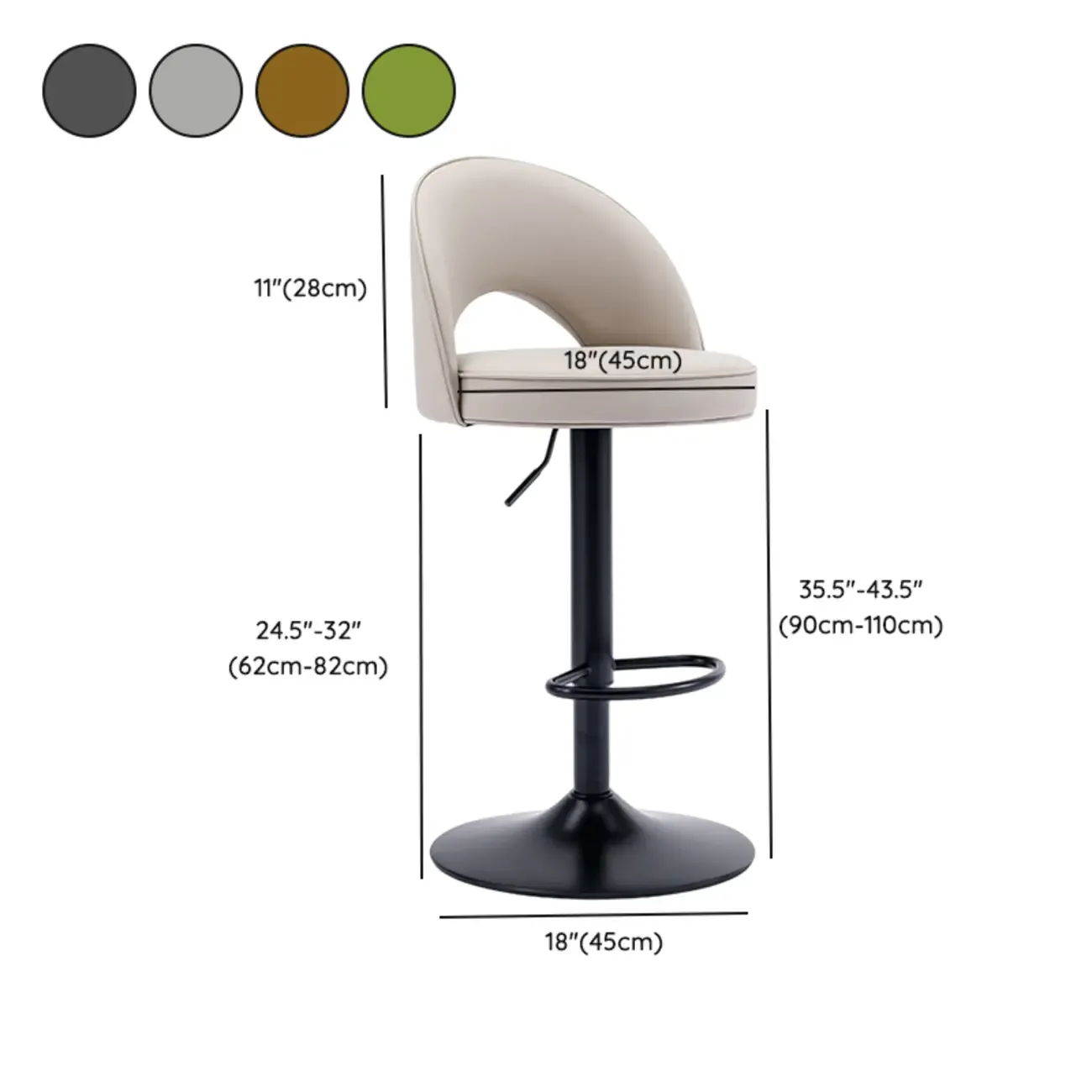 Round Adjustable Faux Leather Swivel Low Back Bar Stools #size