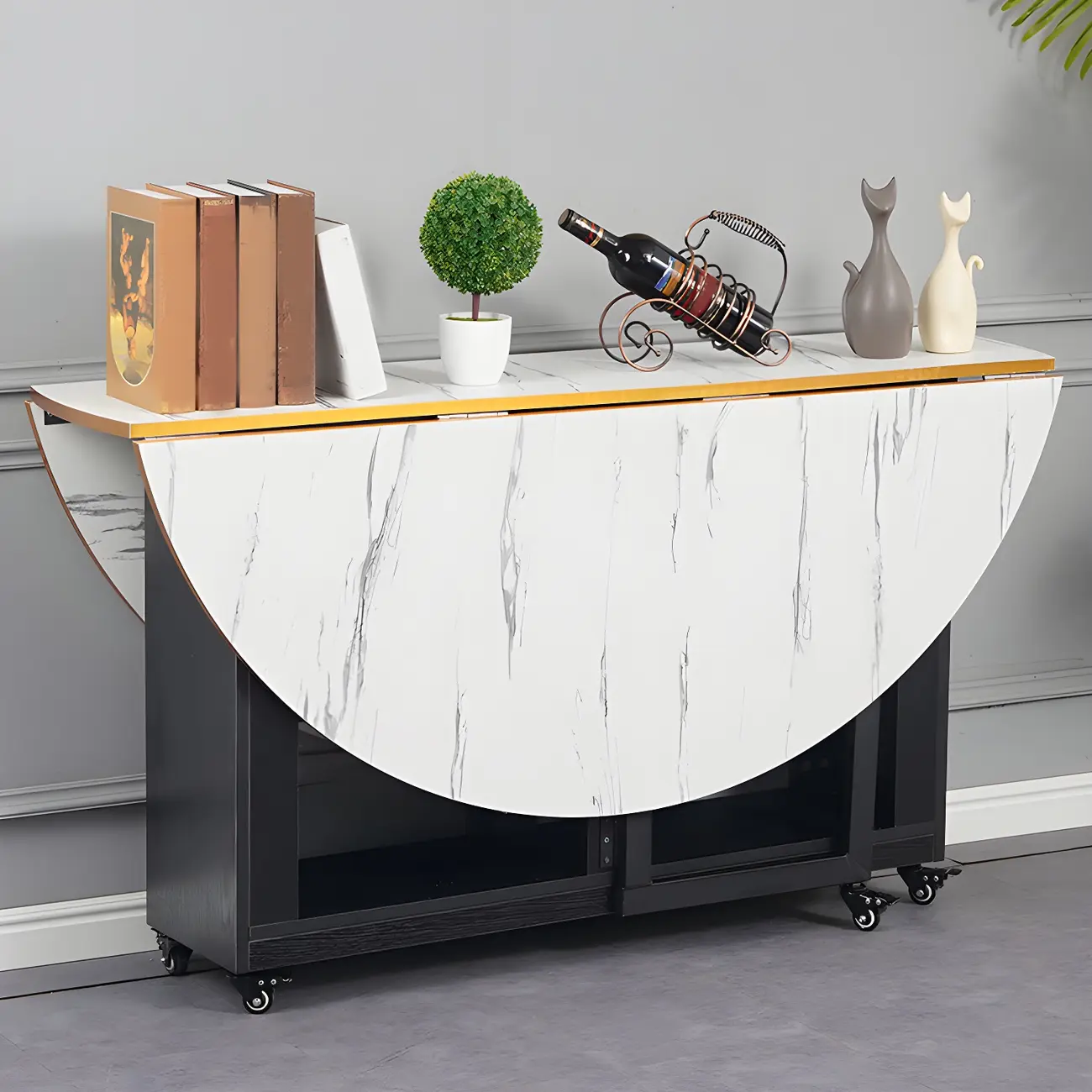 White Shelf Wood Folding Dining Table with Wheels Image - 1 | homeyfad