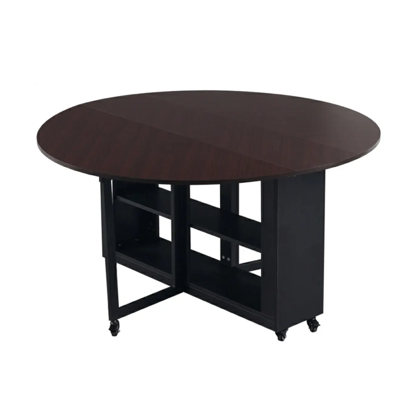 White Shelf Wood Folding Dining Table with Wheels Image - 2 | homeyfad