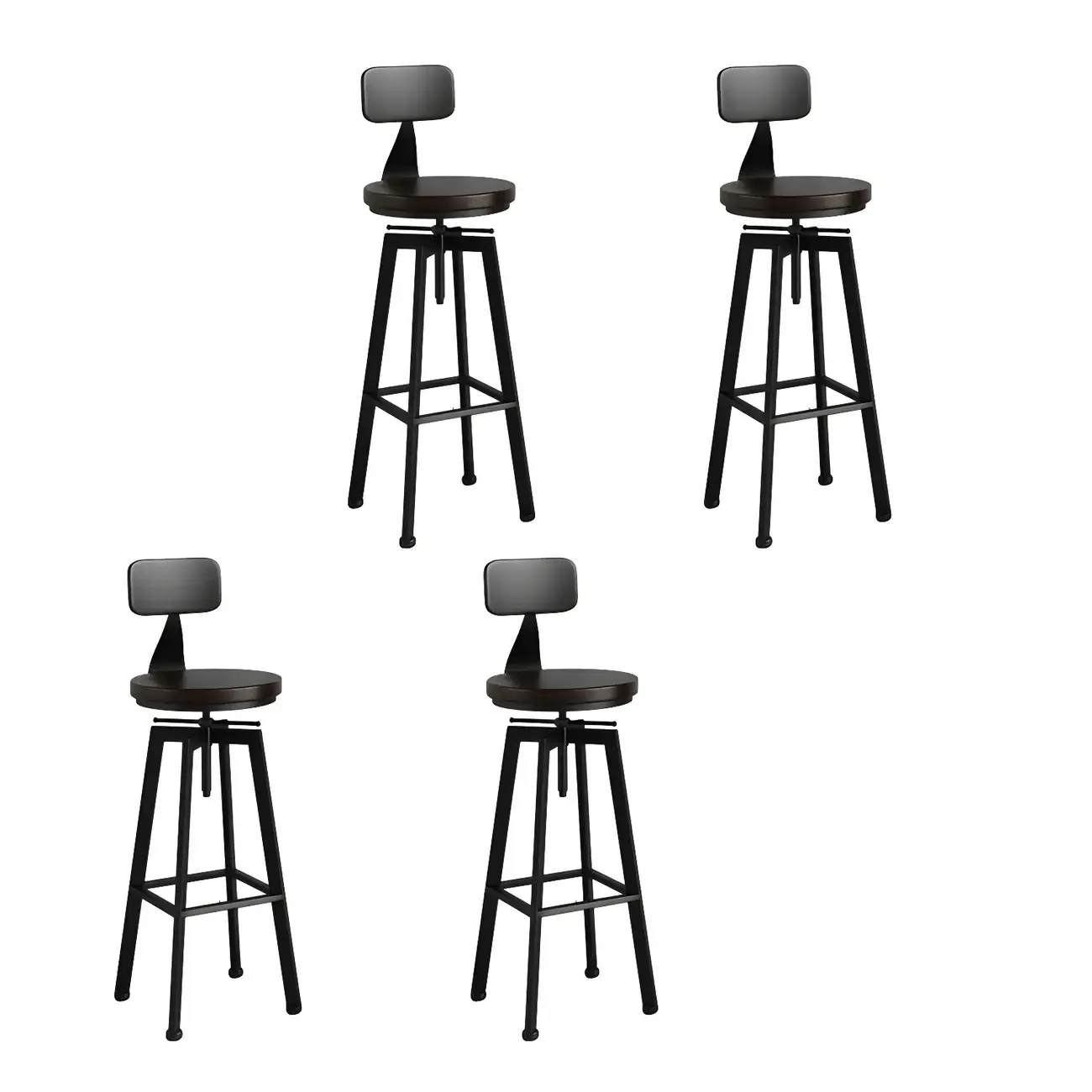 Industrial Natural Wooden Bar Stools with Adjustable Seat Height Image - 5