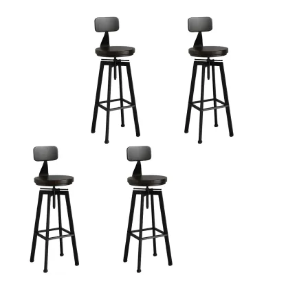 Industrial Natural Wooden Bar Stools with Adjustable Seat Height Image - 5