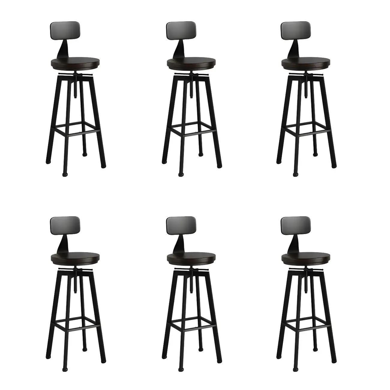 Industrial Natural Wooden Bar Stools with Adjustable Seat Height Image - 6