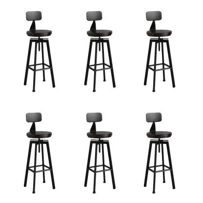 Industrial Natural Wooden Bar Stools with Adjustable Seat Height Image - 6