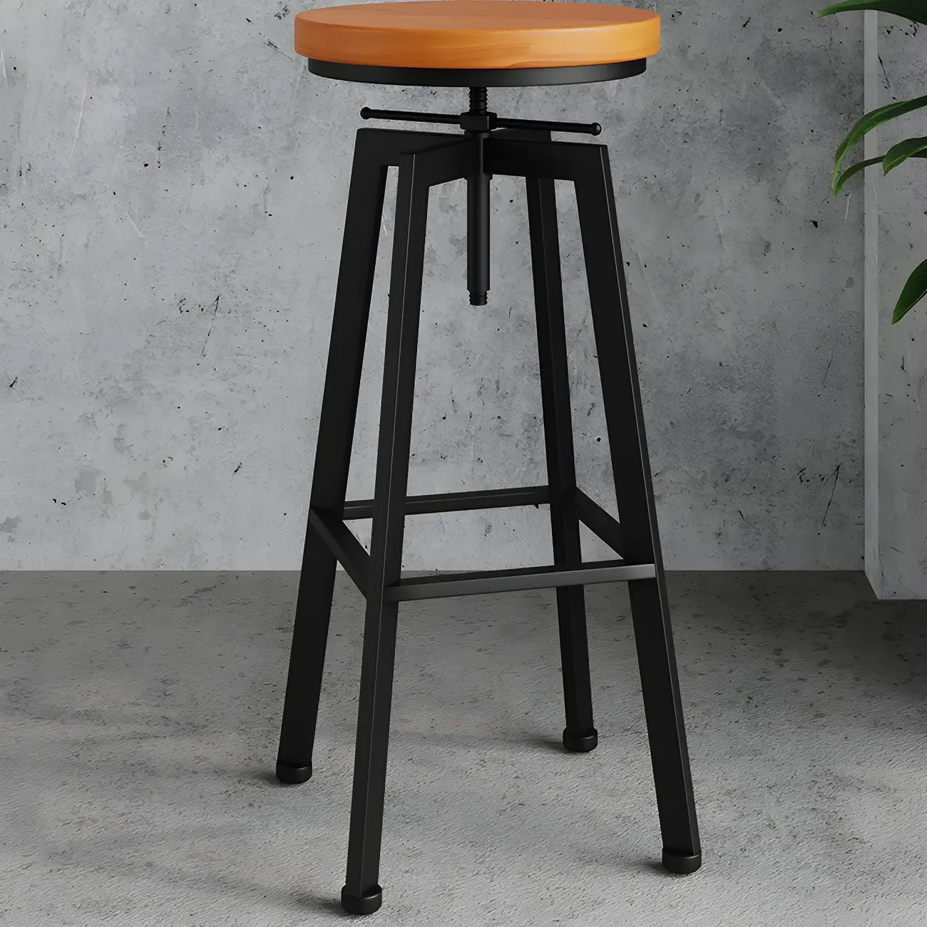 Industrial Natural Wooden Bar Stools with Adjustable Seat Height Image - 7