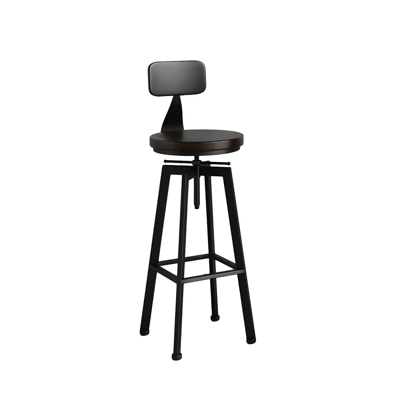 Industrial Natural Wooden Bar Stools with Adjustable Seat Height Image - 8