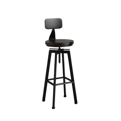 Industrial Natural Wooden Bar Stools with Adjustable Seat Height Image - 8