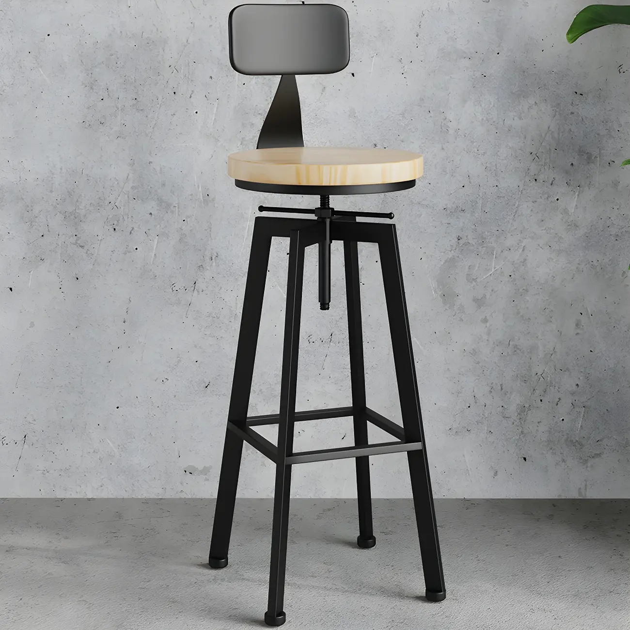 Industrial Natural Wooden Bar Stools with Adjustable Seat Height Image - 3 | homeyfad