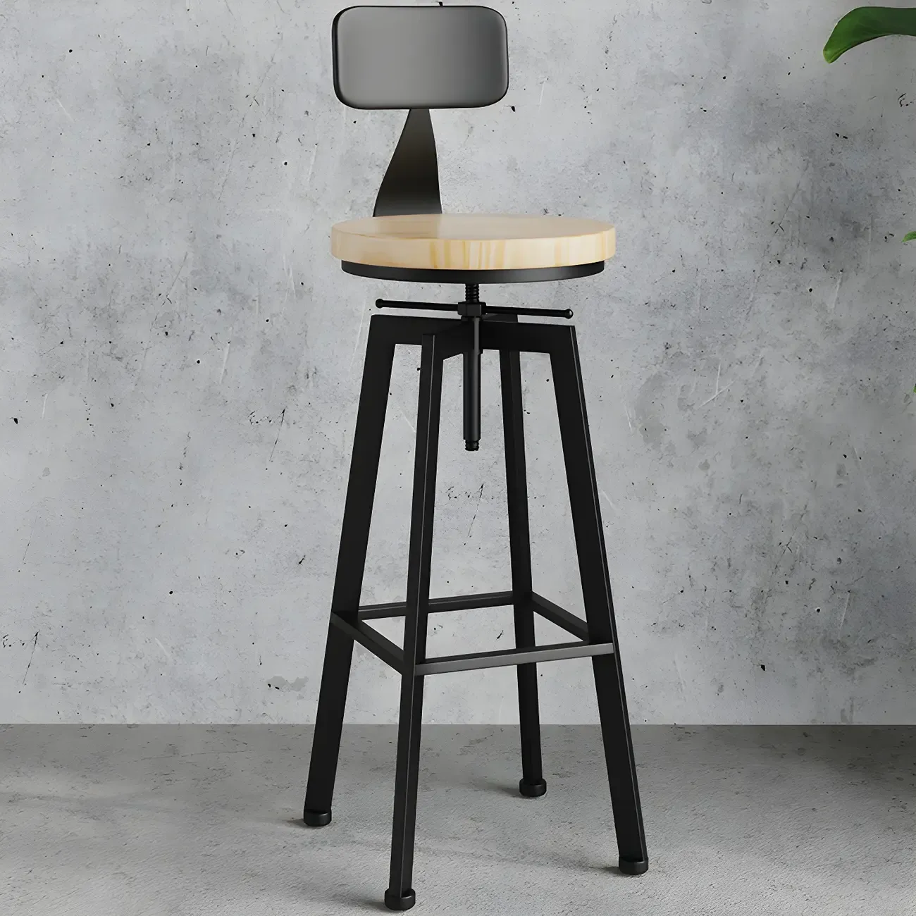 Industrial Natural Wooden Bar Stools with Adjustable Seat Height Image - 3