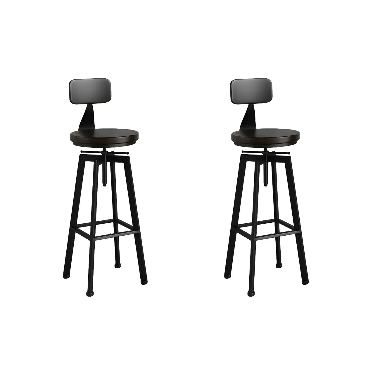 Industrial Natural Wooden Bar Stools with Adjustable Seat Height Image - 9