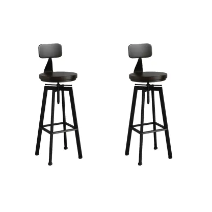 Industrial Natural Wooden Bar Stools with Adjustable Seat Height Image - 9