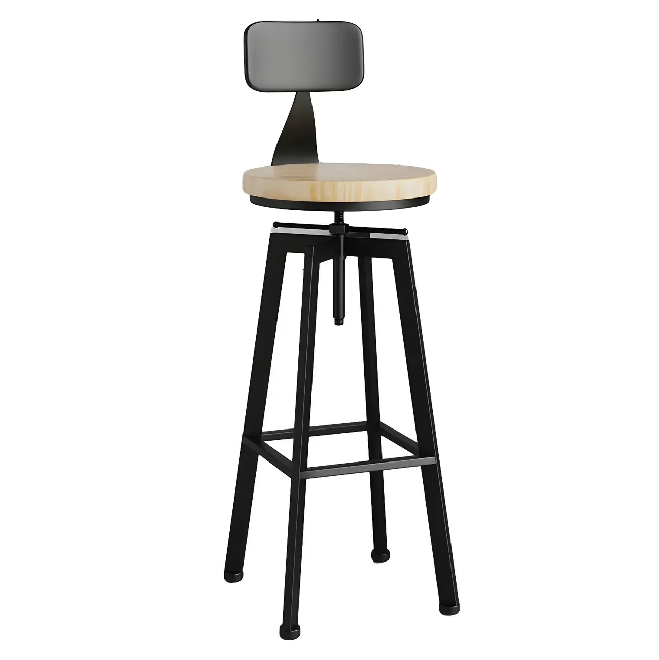 Industrial Natural Wooden Bar Stools with Adjustable Seat Height Image - 10