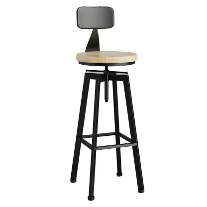 Industrial Natural Wooden Bar Stools with Adjustable Seat Height Image - 10