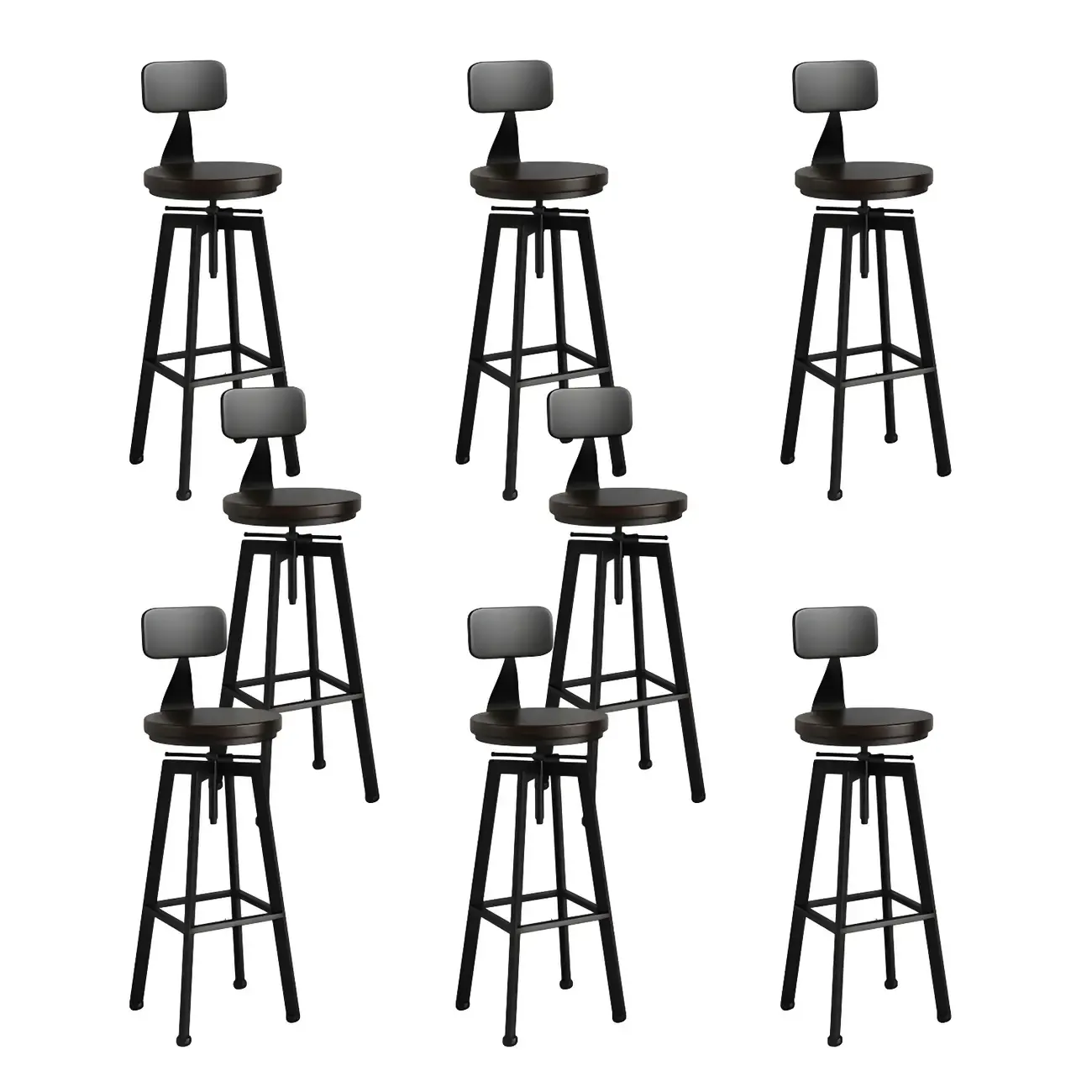 Industrial Natural Wooden Bar Stools with Adjustable Seat Height Image - 11