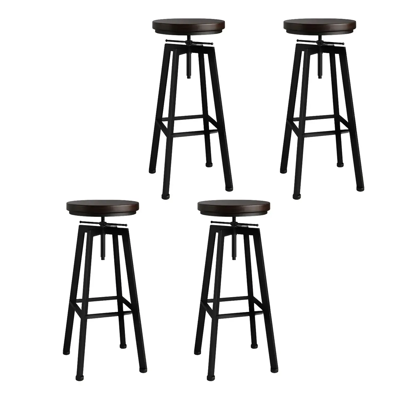 Industrial Natural Wooden Bar Stools with Adjustable Seat Height Image - 13