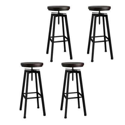 Industrial Natural Wooden Bar Stools with Adjustable Seat Height Image - 13