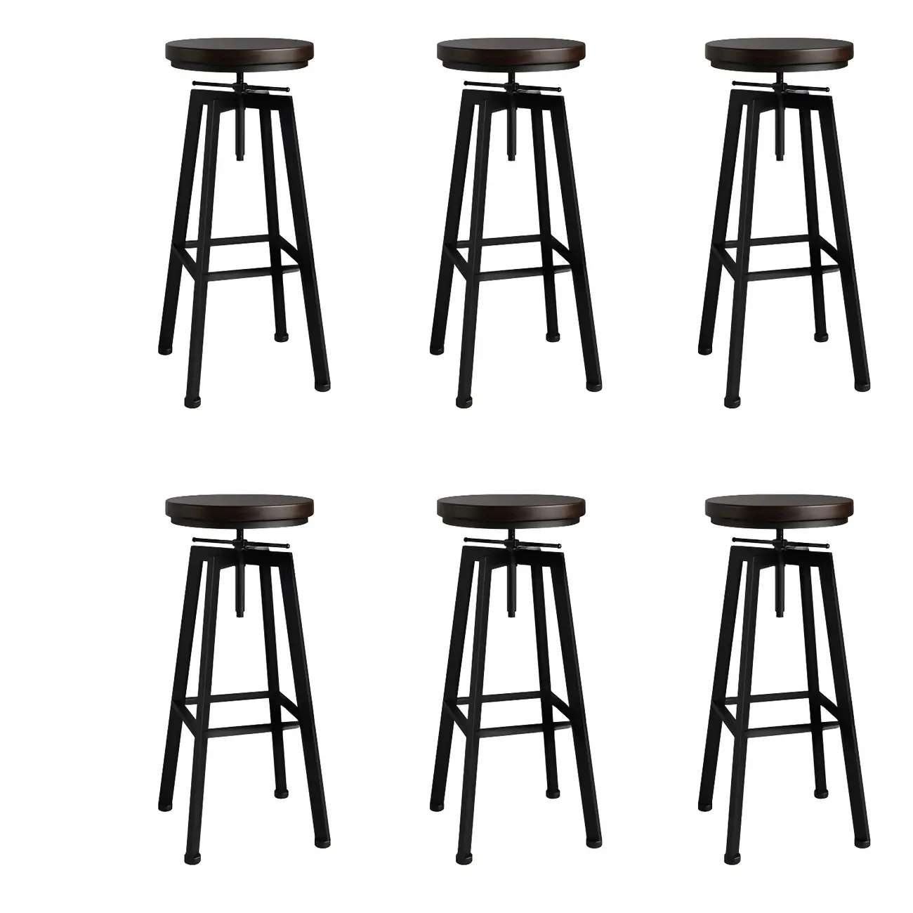 Industrial Natural Wooden Bar Stools with Adjustable Seat Height Image - 15 | homeyfad