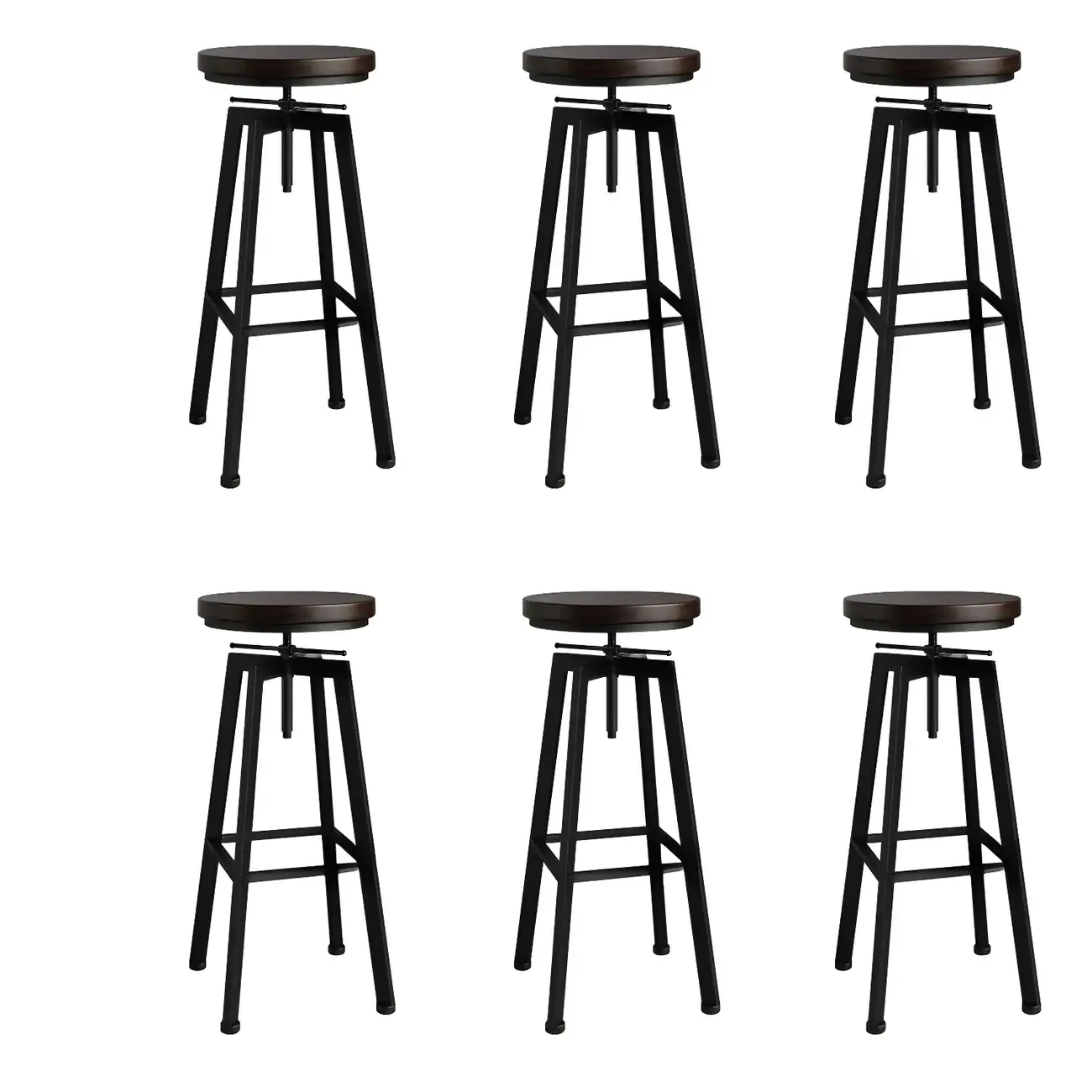 Industrial Natural Wooden Bar Stools with Adjustable Seat Height Image - 15