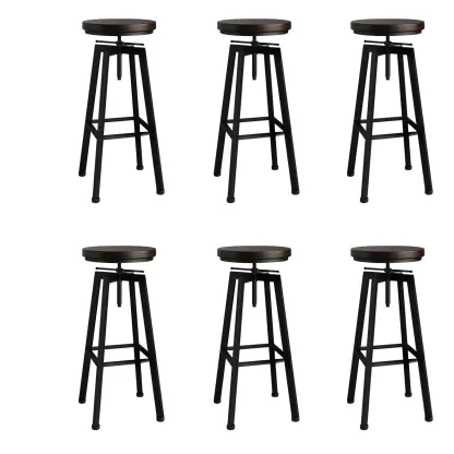 Industrial Natural Wooden Bar Stools with Adjustable Seat Height Image - 15
