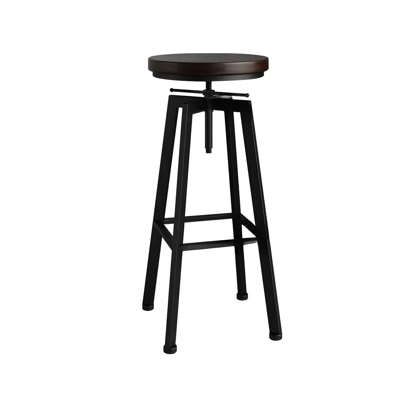 Industrial Natural Wooden Bar Stools with Adjustable Seat Height Image - 16