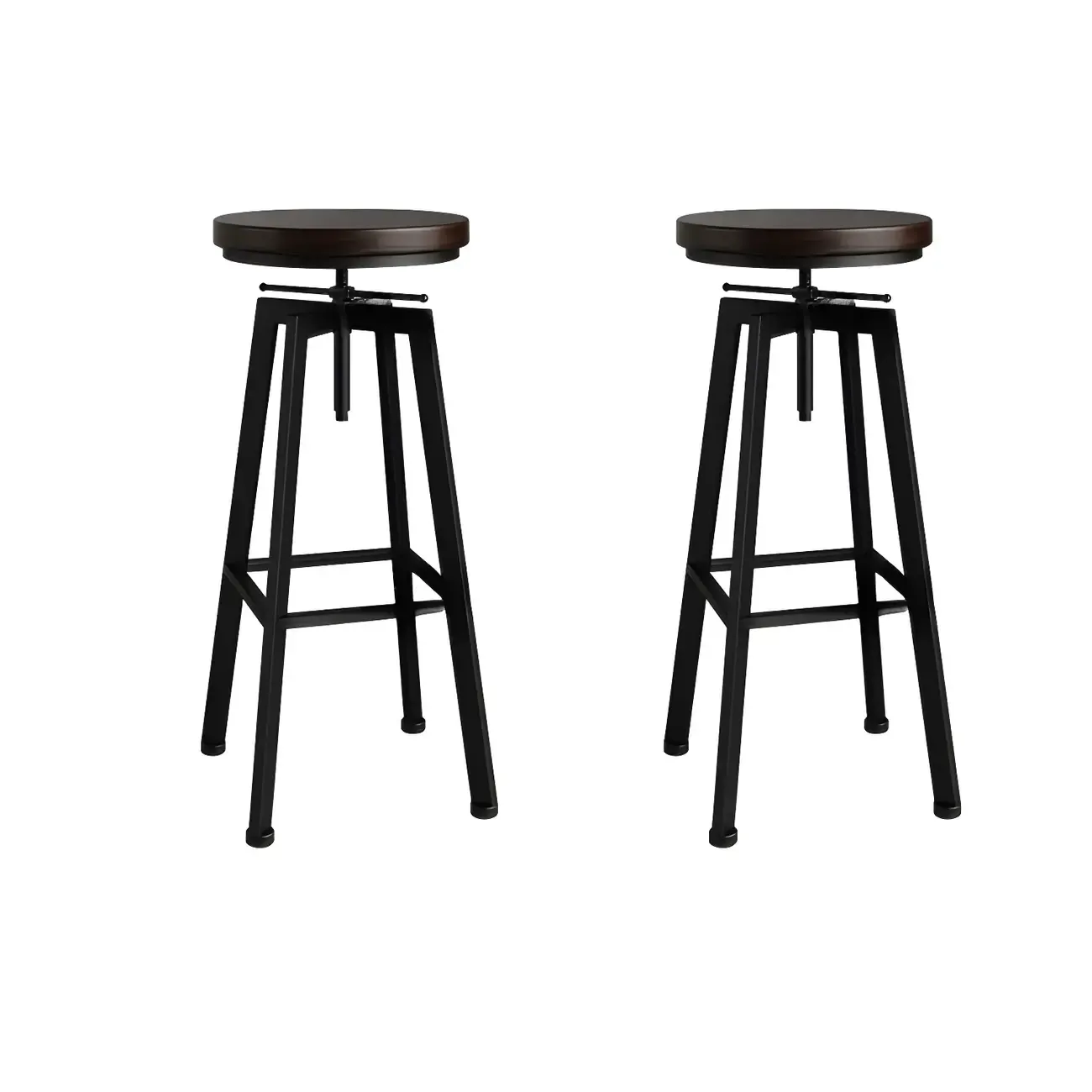 Industrial Natural Wooden Bar Stools with Adjustable Seat Height Image - 18