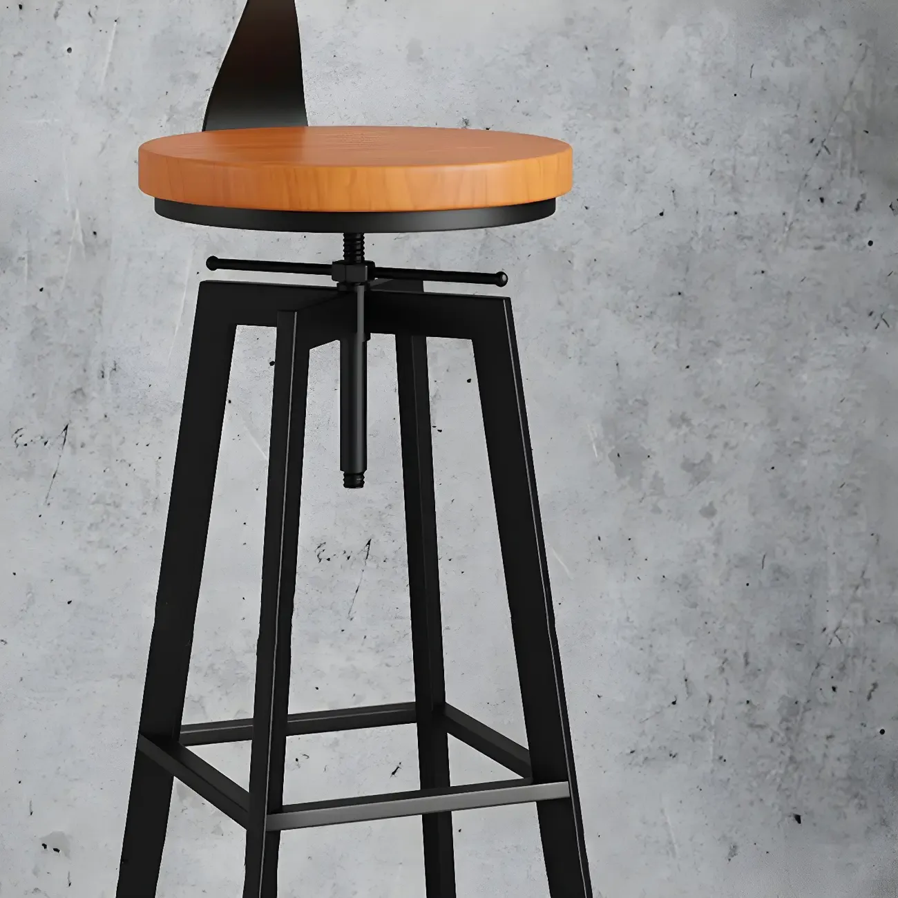 Industrial Natural Wooden Bar Stools with Adjustable Seat Height Image - 4