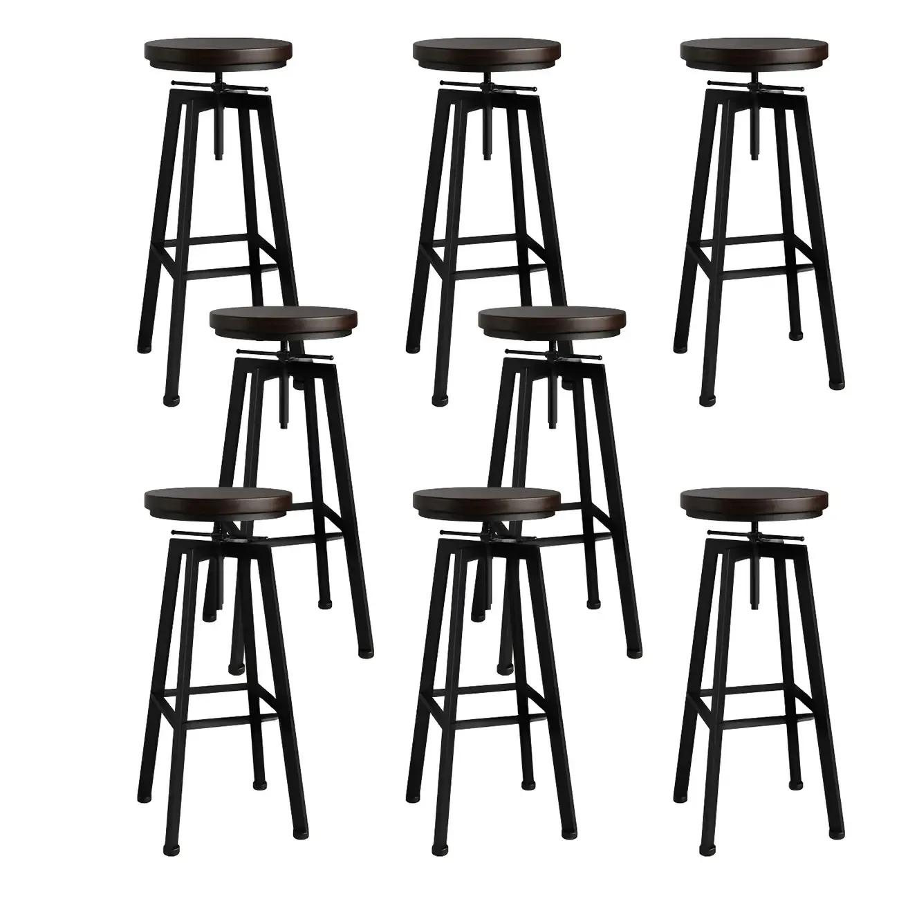 Industrial Natural Wooden Bar Stools with Adjustable Seat Height Image - 19
