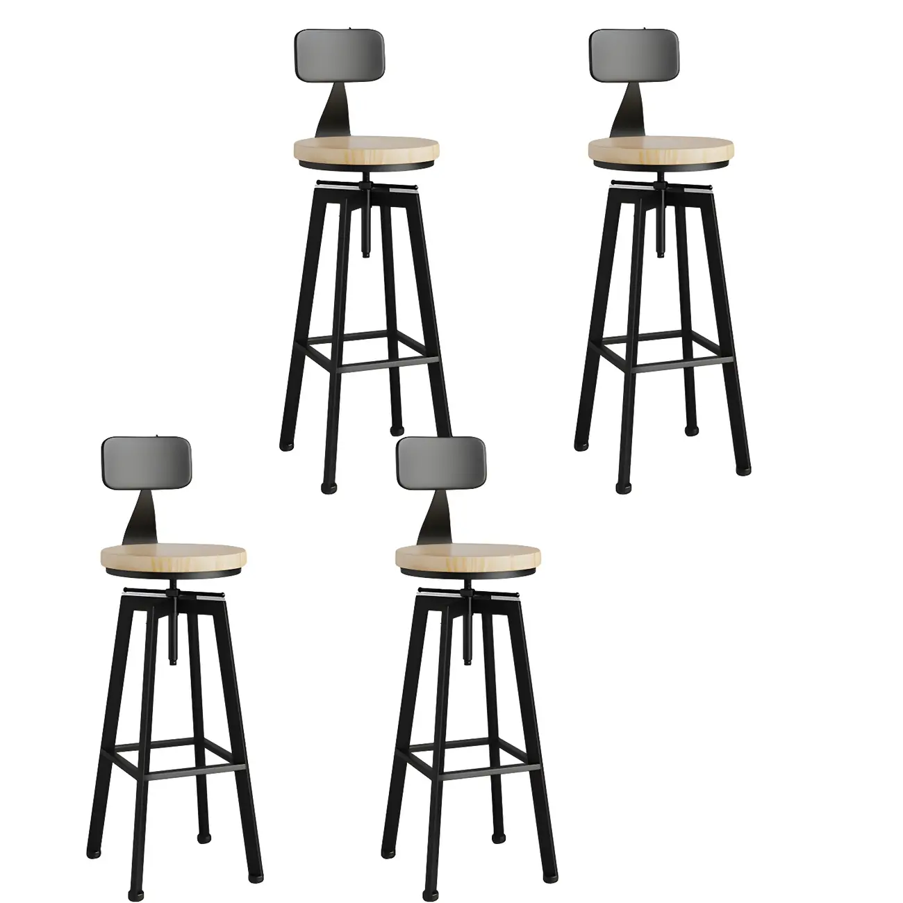 Industrial Natural Wooden Bar Stools with Adjustable Seat Height Image - 21 | homeyfad