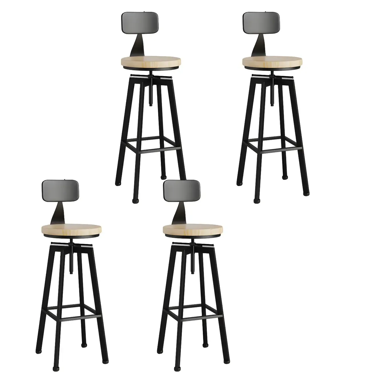 Industrial Natural Wooden Bar Stools with Adjustable Seat Height Image - 21