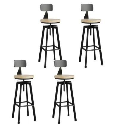 Industrial Natural Wooden Bar Stools with Adjustable Seat Height Image - 21