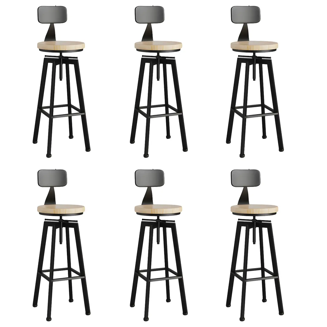 Industrial Natural Wooden Bar Stools with Adjustable Seat Height Image - 22 | homeyfad