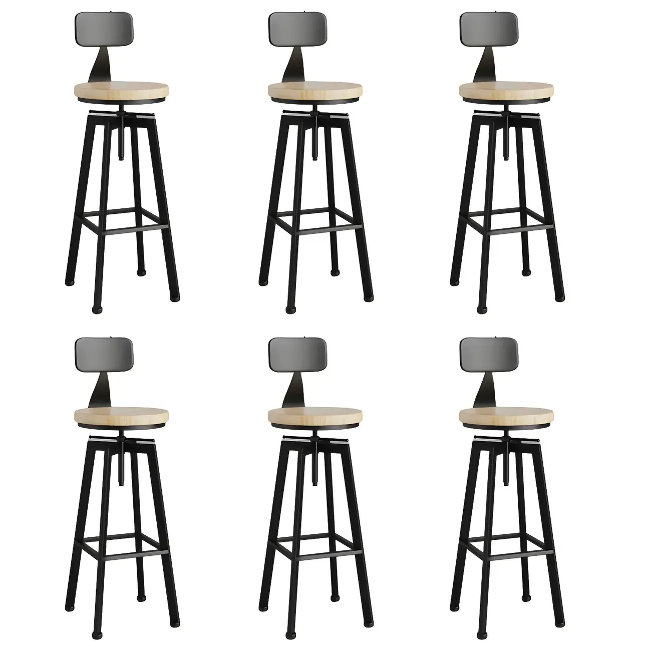 Industrial Natural Wooden Bar Stools with Adjustable Seat Height Image - 22