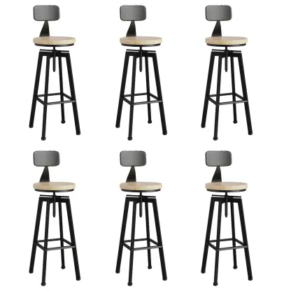 Industrial Natural Wooden Bar Stools with Adjustable Seat Height Image - 22