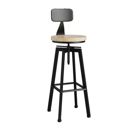 Industrial Natural Wooden Bar Stools with Adjustable Seat Height Image - 23