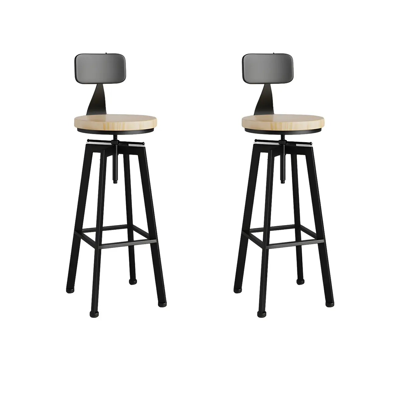 Industrial Natural Wooden Bar Stools with Adjustable Seat Height Image - 24 | homeyfad